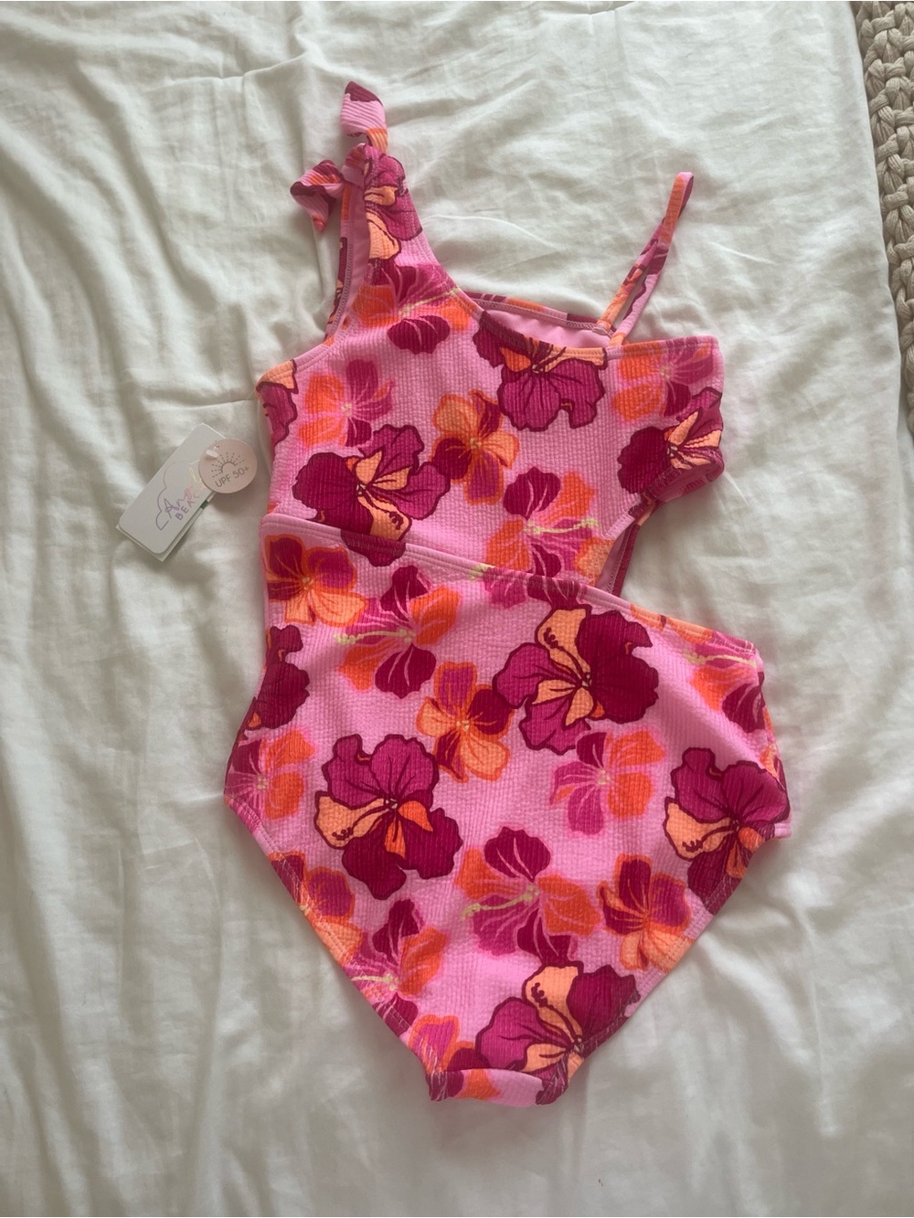 Girls Pink Floral One-Piece Swim Suit with Cutout